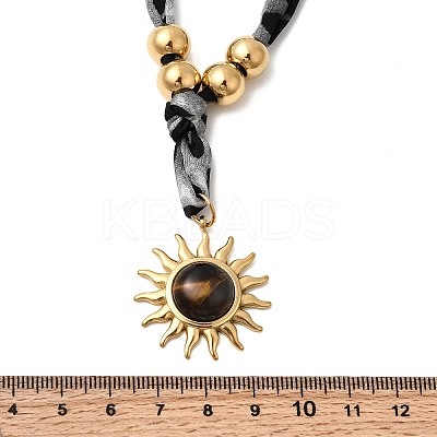 304 Stainless Steel with Natural Tiger Eye Sun Pendant Leopard Print Polyester Cord Necklaces for Women NJEW-A063-06G-1
