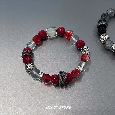 Dragon Alloy Glass Round Beaded Stretch  Bracelets for Women WGCDDF3-04-1