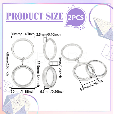 2Pcs 304 Stainless Steel Locket Pendant Keychain KEYC-UN00016-1