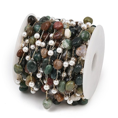 Natural Indian Agate Nuggets & 316 Stainless Steel Handmade Link Chains CHS-K021-14G-17-1