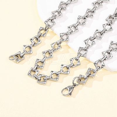 304 Stainless Steel Rhombus Link Chain Necklaces for Women Men NJEW-F363-02P-1