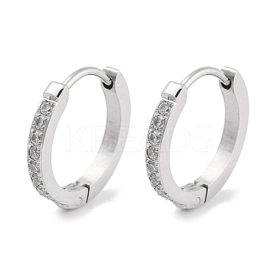 304 Stainless Steel Micro Pave Clear Cubic Zirconia Huggie Hoop Earrings EJEW-C096-01F-P-1