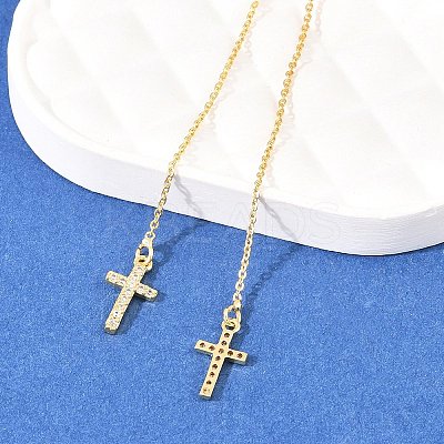 Cross Brass Micro Pave Clear Cubic Zirconia Ear Thread EJEW-H182-14G-1