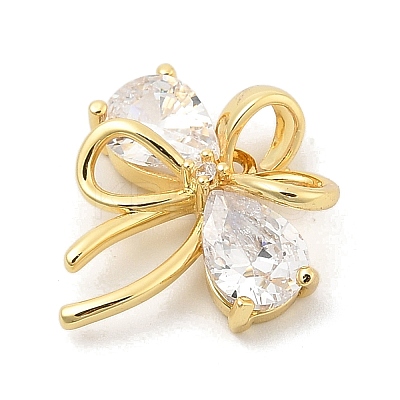Rack Plating Bowknot Brass Clear Cubic Zirconia Pendants KK-S407-01G-A-1