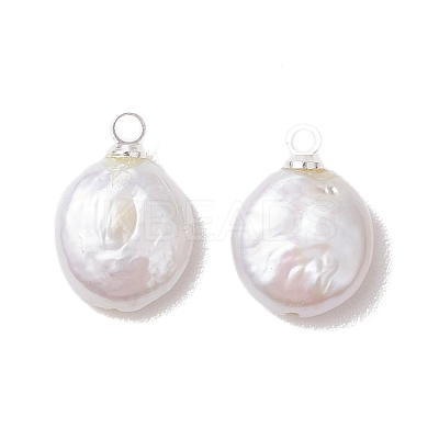 Natural Keshi Pearl Flat Round Charms PALLOY-JF05077-02-1