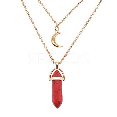 Synthetic Turquoise Cone Pendant Double Layer Necklace UX9990-7-1