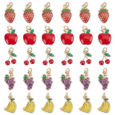 80Pcs 5 Style Fruit Alloy Enamel Pendants PALLOY-HY00076-1