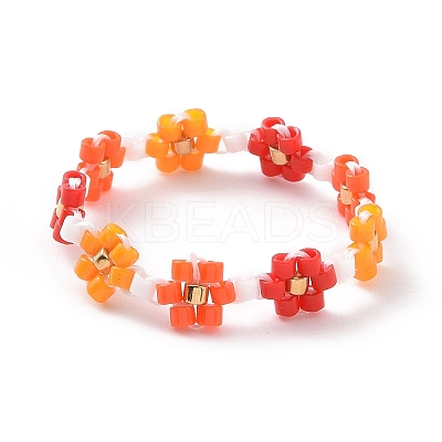Glass Beaded Flower Wrap Stretch Finger Ring for Women RJEW-MZ00002-1