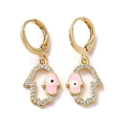 Hamsa Hand with Evil Eye Real 18K Gold Plated Brass Dangle Leverback Earrings EJEW-Q797-22G-01-1