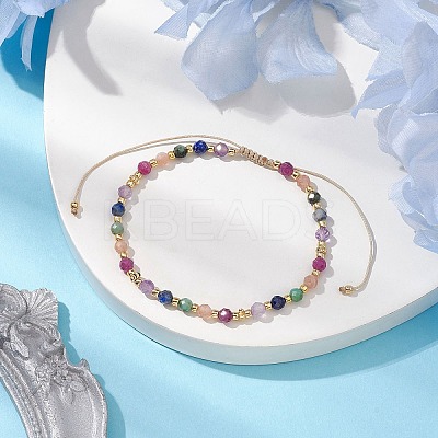 3mm Round Faceted Natural Amethyst & Lapis Lazuli & African Turquoise(Jasper) & Sunstone & Ruby/Red Corundum Braided Bead Bracelets BJEW-JB10596-1