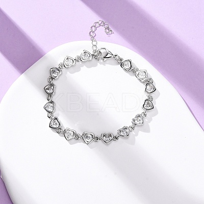 Brass Micro Pave Clear Cubic Zirconia Link Bracelets for Women BJEW-D342-02P-1