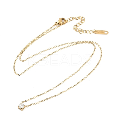 Ion Plating(IP) 304 Stainless Steel Cubic Zirconia Flat Round Pendant Cable Chain Necklaces NJEW-P320-16G-01-1