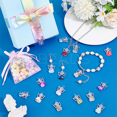 60Pcs Gradient Color Baking Paint Transparent Glass Pendants PALLOY-PHE00008-1