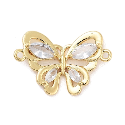 Rack Plating Brass Pave Cubic Zirconia Butterfly Connector Charms KK-Z064-36G-01-1