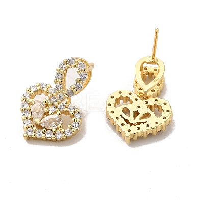 Cubic Zirconia Heart Stud Earrings EJEW-C057-14G-06-1