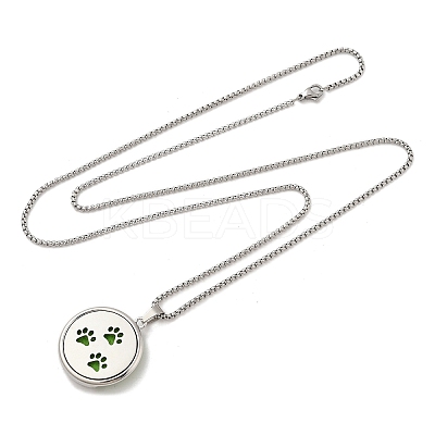 316 Surgical Stainless Steel Aromatherapy Diffuser Perfume Hollow Flat Round Pendant Box Chain Necklaces NJEW-R016-01P-05-1
