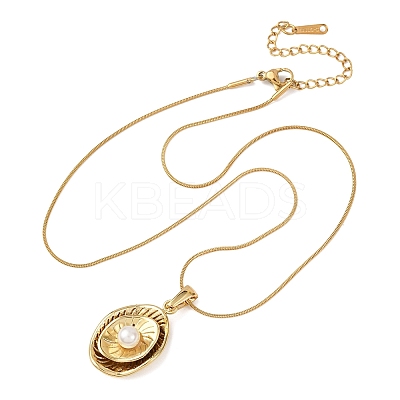304 Stainless Steel & Acrylic Imitation Pearl Oval Pendant Snake Chain Necklaces for Women NJEW-F354-05G-1