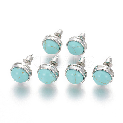 Synthetic Turquoise Stud Earrings EJEW-F162-H06-1