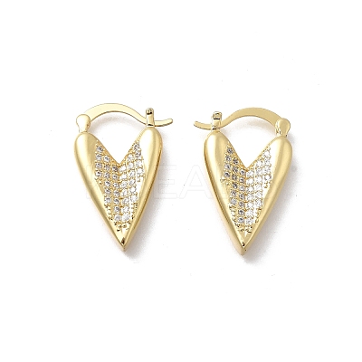 Brass Micro Pave Clear Cubic Zirconia Heart Hoop Earrings EJEW-K318-03G-1