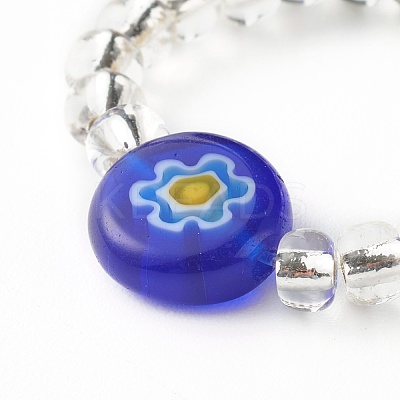 Sunflower Handmade Millefiori Glass Beads Finger Ring for Kid Teen Girl Women RJEW-JR00381-1