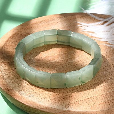 Square Natural Green Aventurine Beads Stretch Bracelets for Women Men BJEW-C097-06O-1