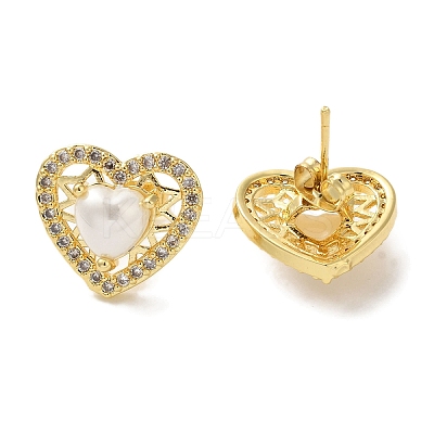 Heart ABS Imitation Pearl Studs Earrings EJEW-K289-01G-1