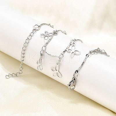 304 Stainless Steel Textured Link Bar Butterfly Charm Tassel Necklaces NJEW-R023-03P-1