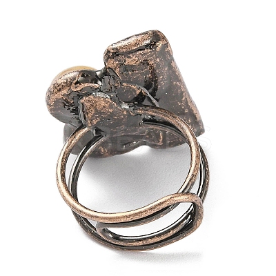 Rectangle & Round Natural Kyanite & Yellow Hematoid Quartz/Golden Healer Quartz Adjustable Rings RJEW-A041-03R-1
