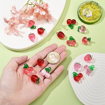 16Pcs 10 Colors Transparent Resin & Acrylic 3D Fruit Pendants FIND-YW0006-04-1