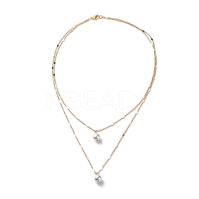 Brass Link Chain Double Layer Necklaces NJEW-JN03993-1