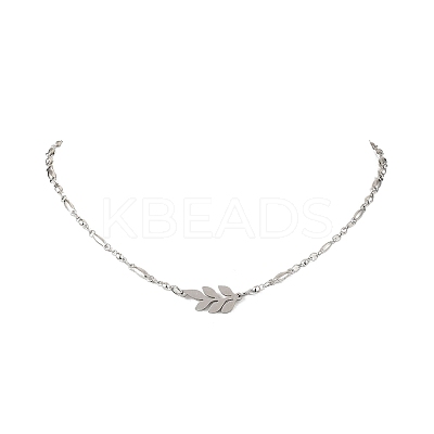 201 Stainless Steel Leaf Pendant 304 Stainless Steel Chain Necklaces NJEW-JN05674-1