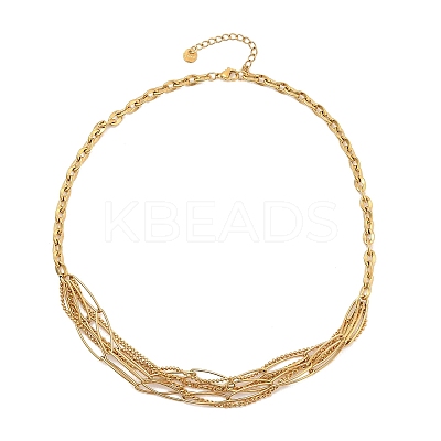 304 Stainless Steel Multi Layerd Oval Bib Necklaces for Women NJEW-A032-09G-02-1