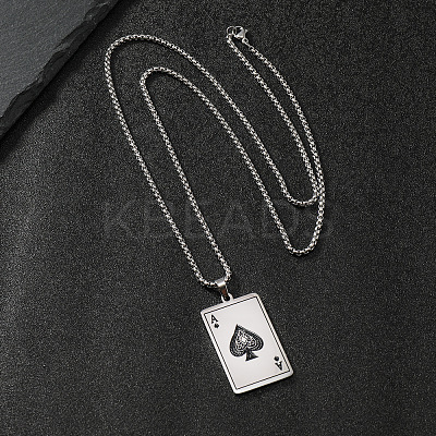 304 Stainless Steel Enamel Black Ace of Spades Playing Card Pendant Necklaces WG24A40-01-1