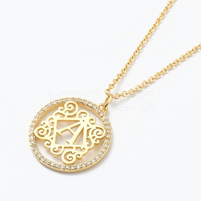 Brass Micro Pave Clear Cubic Zirconia Pendant Necklaces NJEW-J059-01A-1