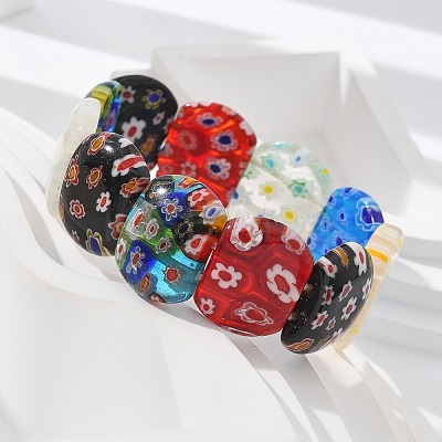 Handmade Millefiori Lampwork Beaded Stretch Bracelets for Men Women BJEW-G738-01B-15-1