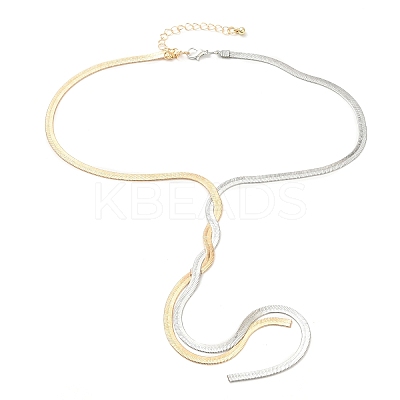 Two Tone Brass Herringbone Chains Lariat Necklaces NJEW-P289-07G-1
