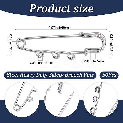 50Pcs Steel Heavy Duty Safety Brooch Pins DIY-SC0033-19-1