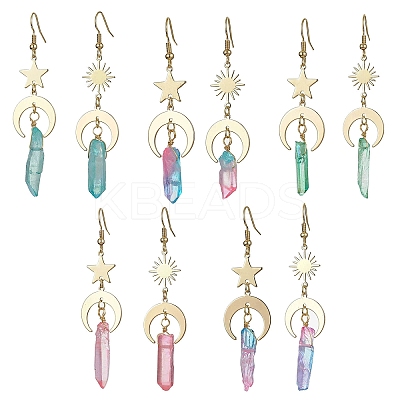 Moon & Star & Sun Brass Asymmetrical Earrings EJEW-JE05459-1