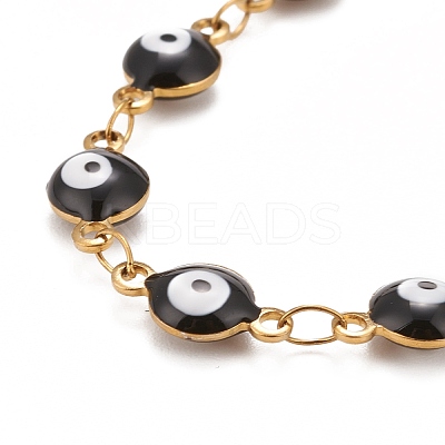 Enamel Oval with Evil Eye Link Chains Bracelet BJEW-P271-04G-1