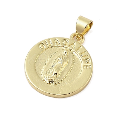 Flat Round Real 18K Gold Plated Rack Plating Brass Pendants KK-Z074-19G-01-1
