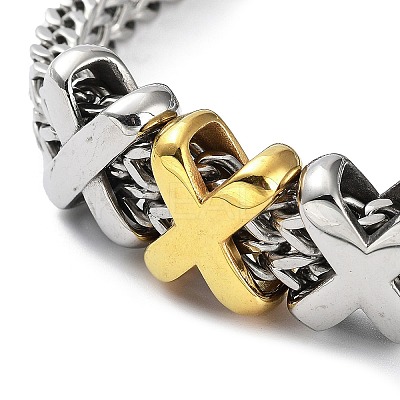 Ion Plating(IP) 304 Stainless Steel Cross Link Chains Bracelets for Men & Women BJEW-D031-25GP-1