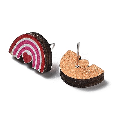 Valentine's Day Theme Printing Wood Stud Earrings for Women EJEW-B029-05-1
