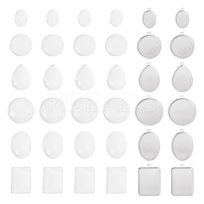 12Pcs 6 Styles 304 Stainless Steel Pendant Cabochon Settings STAS-TA0003-21-1