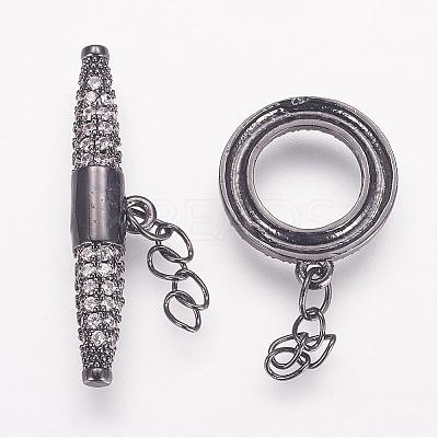 Brass Micro Pave Cubic Zirconia Ring Toggle Clasps ZIRC-P050-11B-1