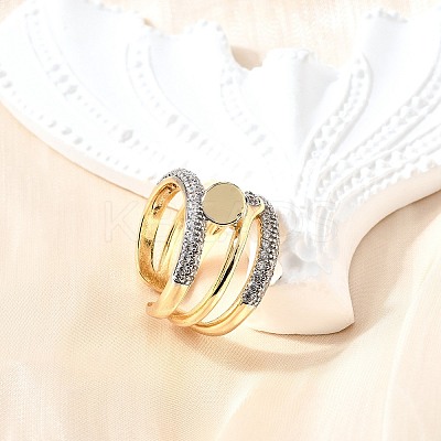 Brass Micro Pave Cubic Zirconia Cuff Rings RJEW-V007-05GP-1