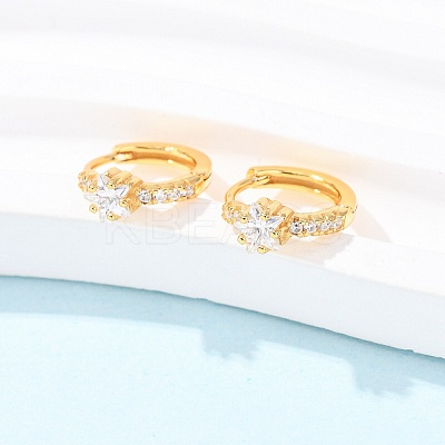 Star 925 Sterling Silver Micro Pave Clear Cubic Zirconia Hoop Earrings EJEW-K317-07G-1