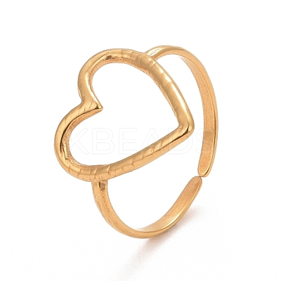 Ion Plating(IP) 304 Stainless Steel Open Heart Cuff Ring for Women RJEW-C025-22G-1