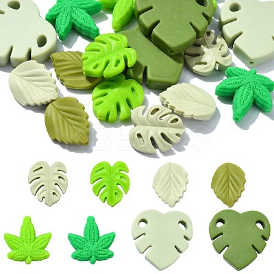16Pcs 8 Style Leaf Silicone Beads SIL-CJ0001-73-1