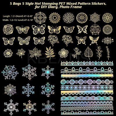 5 Bags 5 Style Waterproof Hot Stamping PET Mixed Pattern Stickers DIY-GL0006-01-1