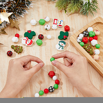43Pcs 17 Style Christmas Theme Silicone Beads and Wooden Beads SIL-HY0001-24-1